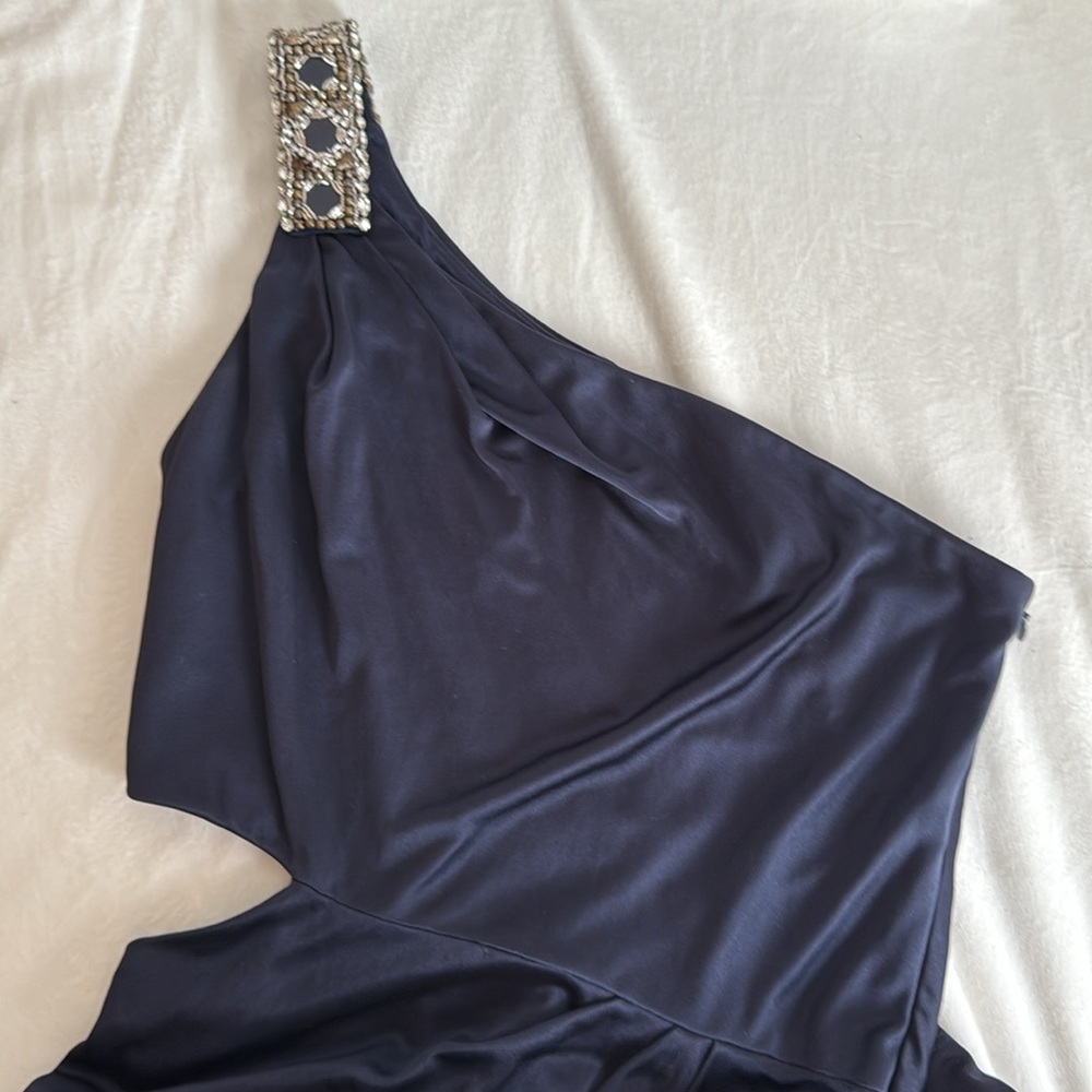 Kurt Thomas Embellished Elegant Cut-Out Navy One-Shoulder Dress
